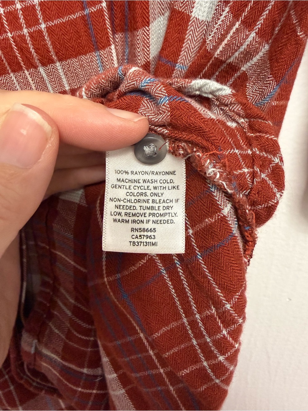 Plaid Ruffle Sleeve Button-Up Blouse – Rust / Blue / White - Picture 8 of 8